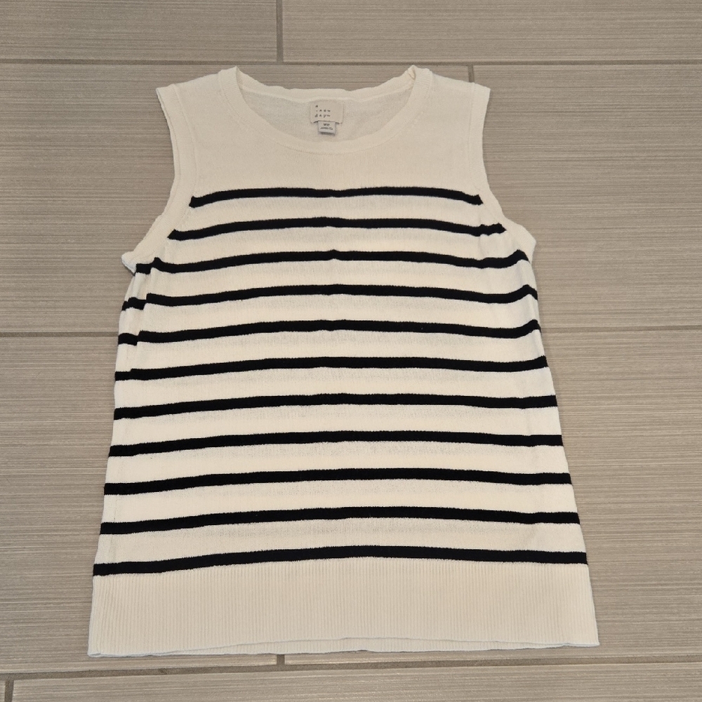 A New Day Black and White Striped Tank Top